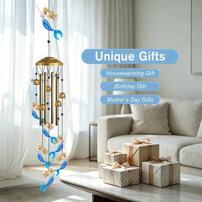 Mermaid Metal Wind Chimes Outdoor with S Hook, Housewarming Patio Decor | Wind Chimes for Outside & Loss of Loved One, Outdoor Clearance Mermaid Windchime, Housewarming Gift, Patio Garden Decor