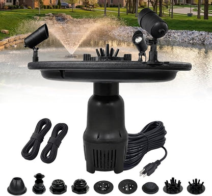 Half Off Ponds 1 HP Floating Fountain and Aerator | 15,000 GPH output, 13 spray patterns, Color-changing LED lights, 100 ft power cord, Energy-efficient