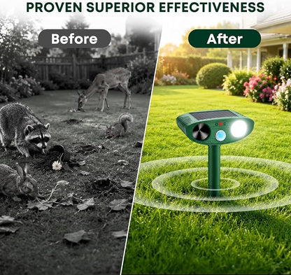2026 Upgraded Solar Ultrasonic Animal Repeller Outdoor, Sonic Fortress Pro Deer Repellent with Motion, Waterproof,Cat Deterrent for Garden Yard, Squirrel Raccoon Skunk Rabbit Dog Bird (Green, 4-Pack)