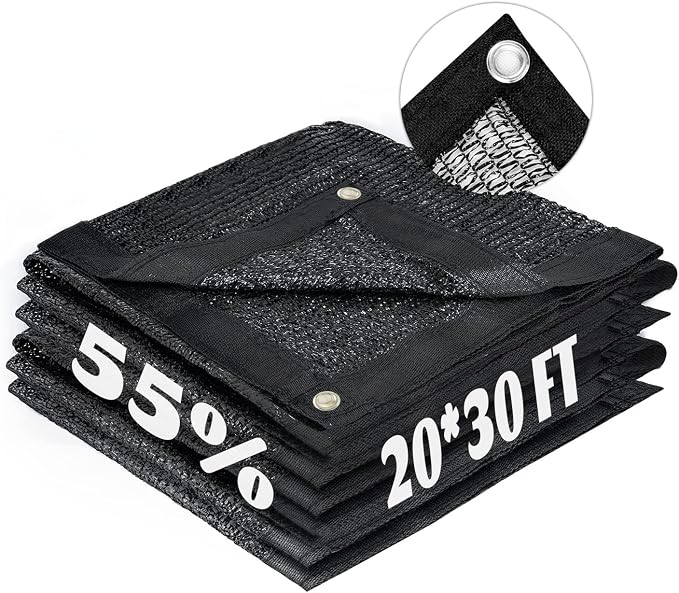 LOVE STORY 20x30FT 55% Black Shade Cloth Sun Shade Net with Grommets Sunblock Net Mesh Tarp for Garden,Plants Cover,Greenhouse and Patio
