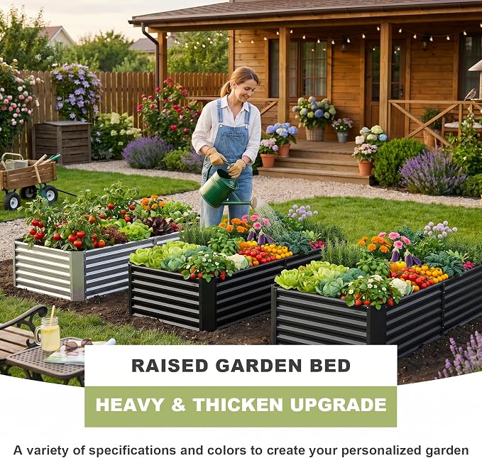 AHEONLAR 2 Pack 8×4×1.5ft Galvanized Raised Garden Beds Outdoor, Rectangle Sturdy and Durable Planter Boxes for Vegetables, Fruits, Flowers and Plants, Easy Assembly, Grey