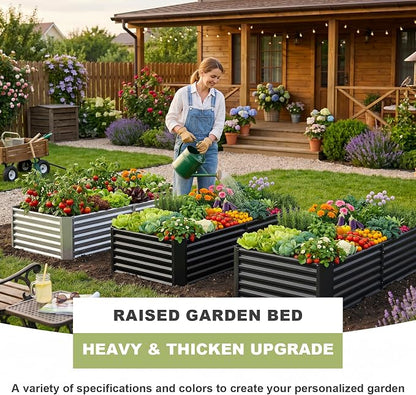 AHEONLAR 2 Pack 8×4×1.5ft Galvanized Raised Garden Beds Outdoor, Rectangle Sturdy and Durable Planter Boxes for Vegetables, Fruits, Flowers and Plants, Easy Assembly, Grey