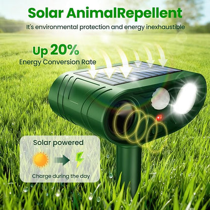 2026 Upgraded Ultrasonic Solar Animal Repellent Outdoor, Cat Repellent Outdoor, Deer Repellent Devices Waterproof with Motion-Activated Deterrent, Repels Squirrel, Deer, Raccoon for Yard, 4 Packs