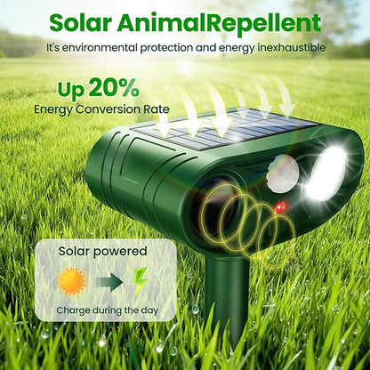 2026 Upgraded Ultrasonic Solar Animal Repellent Outdoor, Deer Repellent Devices Squirrel Cat Raccoon Rabbit Dog Deterrent with Motion Sensor Flash Light for Yard Garden Lawn