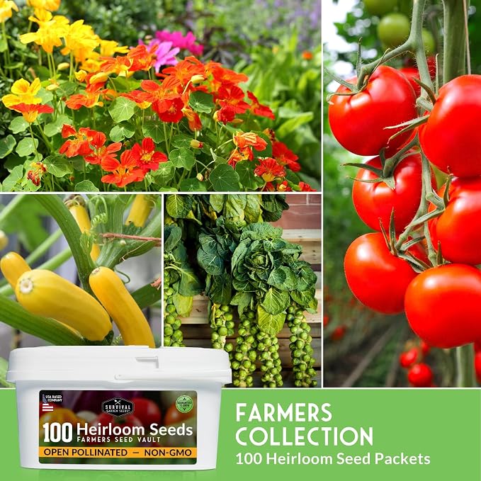 Farmer Seed Vault – 100 Packs of Seed for Heirloom Vegetable Gardens | Non-GMO Vegetables, Fruits, Herbs for Planting – Sealed Kit for Long-Term Emergency Storage - Survival Garden Seeds