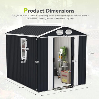 YOPTO 8x6 FT Outdoor Storage Shed, Metal Tool Shed with Window, Lockable Doors & Air Vents, for Backyard Garden Patio,Lawn,Dark Gray