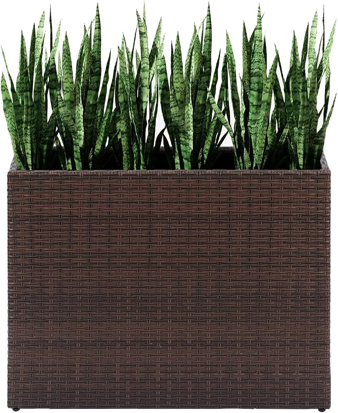 LEWIS&WAYNE Tall Planters for Outdoor Wicker Large Rectangular Block Box | All-Weather, Handmade PE Rattan, Removable Liner, Indoor Outdoor, Patio Porch Garden, Modern Design