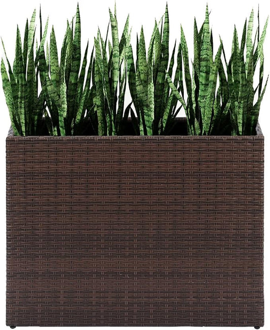 LEWIS&WAYNE Tall Planters for Outdoor Wicker Large Rectangular Block Box | All-Weather, Handmade PE Rattan, Removable Liner, Indoor Outdoor, Patio Porch Garden, Modern Design