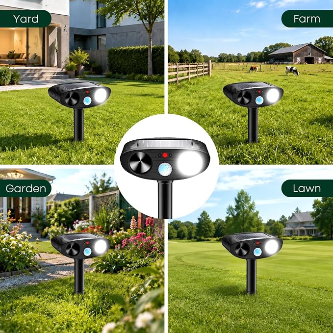 2026 Upgraded Solar Ultrasonic Animal Repeller Outdoor, Sonic Fortress Pro Deer Repellent with Motion, Waterproof,Cat Deterrent for Garden Yard, Squirrel Raccoon Skunk Rabbit Dog Bird (Black, 2-Pack)