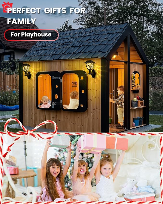 TISEJOY Solar Wall Lantern Outdoor Playhouse Light, Waterproof Decorative Solar Powered for Playground, Tree House, Storage Shed, Dog House, Garden Wall, Fence, Backyard, Outdoor Accessories (4 Pack)