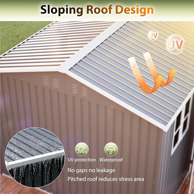 YOPTO 10x8 FT Large Outdoor Storage Shed with Window, 2 Lockable Doors & Sloped Roof, Heavy Duty Metal Tool Shed for Garden, Patio, Backyard, Lawn, Dark Gray