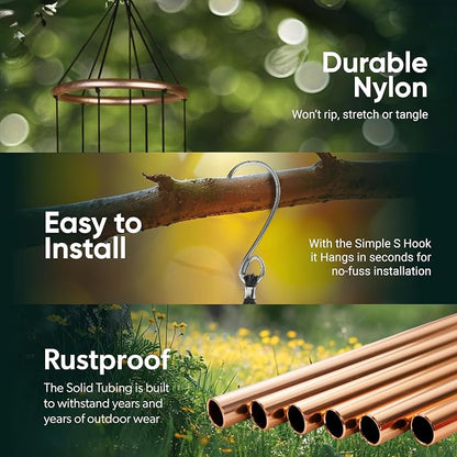 Nature’s Melody Aureole Tunes Wind Chimes – Outdoor Windchime with 6 Tubes, 100% Rustproof Aluminum, Powder Finish & S Hook Hanger for Sympathy, Memorial Gift or Zen Garden (Bronze, 42")