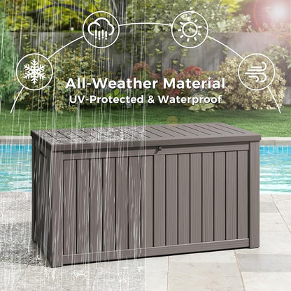 NUNU LAB 180 Gallon Outdoor Storage Box Waterproof, Outside Package Delivery Deck Boxes with Lockable Lid, Backyard Storage Bin For Garden Tools, Patio Cushions, Gray