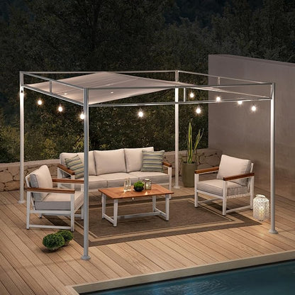 SUNJOY 10' x 10' Outdoor Pergola, Darkeford Metal Pergola with White Sling Fabric Sun Shade Canopy for Outdoor Patio, Garden,Yard, Deck, Entertaining
