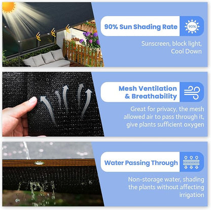 Riare 90% Black Shade Cloth- 6.5 x 13 FT Sunblock Garden Shade Cloth, Sun Shade Mesh Tarp with Reinforced Grommets for Greenhouse, Garden, Patio, Backyard, Plants, Pergola, Chicken Coop