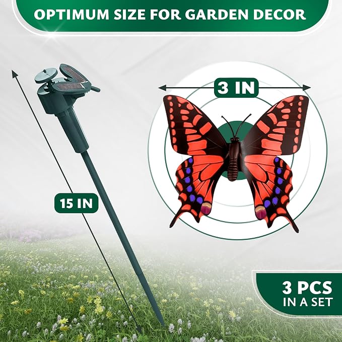 3 Pcs Butterfly Garden Stakes that Move Like Real Butterflies – Colorful Flying Butterflies for Centerpieces - Waterproof Outdoor Fluttering Motion Garden Decor for Flower Pots, Yard & Patio Lawn