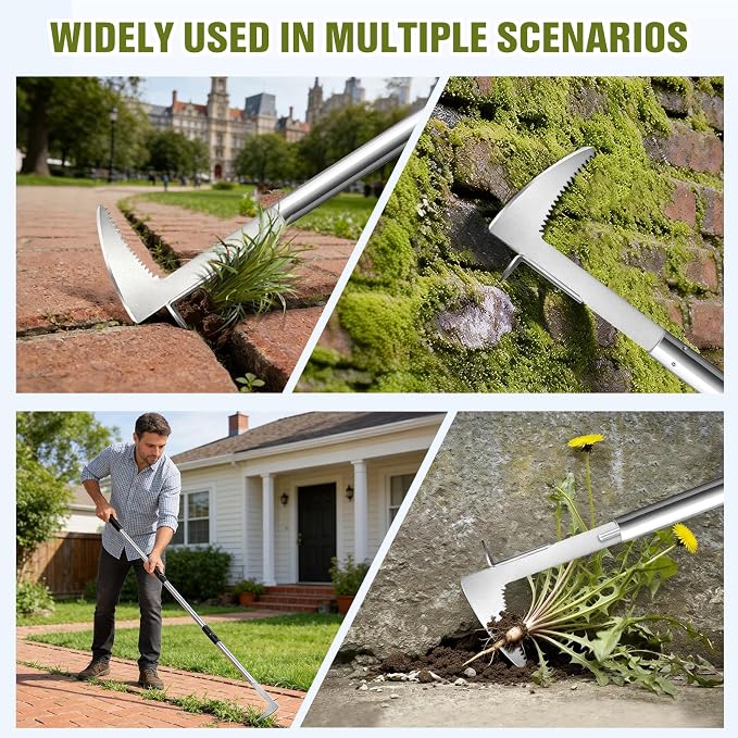 Crack Weeder Crevice Weeding Tool with Adjustable Handle Manual Weed Puller Tool Stainless Steel Crevice Weed Puller for Garden Backyard Sidewalk