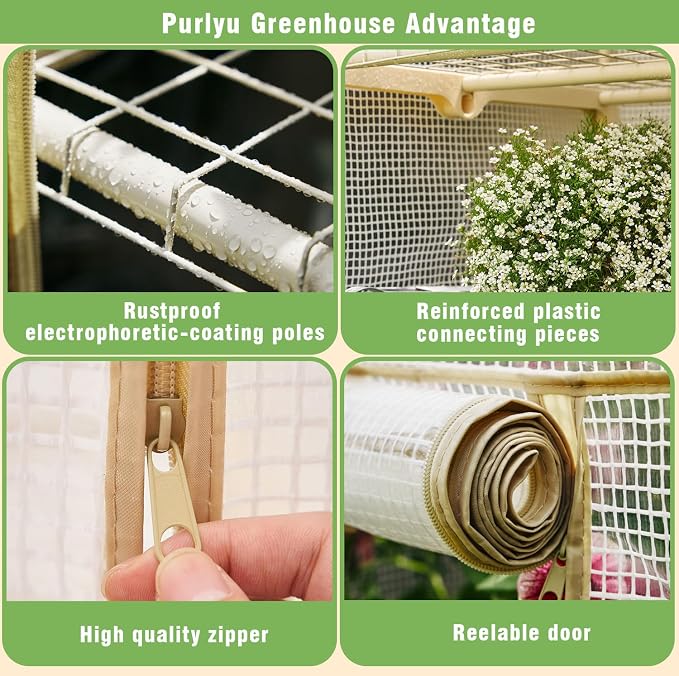 Purlyu 4-Tier Mini Greenhouse – Indoor or Outdoor Gardening Hot House with PE Zippered Cover and Metal Shelves for Growing Vegetables, Flowers and Seedlings 63'' H x 27'' L x 19'' W (PLGH704OWW)