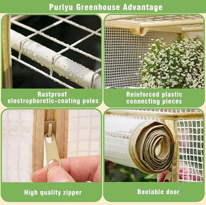 Purlyu 4-Tier Mini Greenhouse – Indoor or Outdoor Gardening Hot House with PE Zippered Cover and Metal Shelves for Growing Vegetables, Flowers and Seedlings 63'' H x 27'' L x 19'' W (PLGH704OWW)