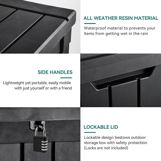 YITAHOME 51 Gallon Outdoor Storage Deck Box | Waterproof Resin Package Delivery and Storage Box with Lockable Lid for Patio Furniture Cushions, Pool Accessories, Garden
