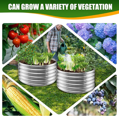 TBMLC 17" Tall Elevated Round Metal Rised Garden Bed- 2.7'x2.7' in Size and 0.8MM Thick Durable Planter Box for Vegetables Flowers Succulent at Patio/Garden Outdoor (Silver, 2.7FT Diameter)