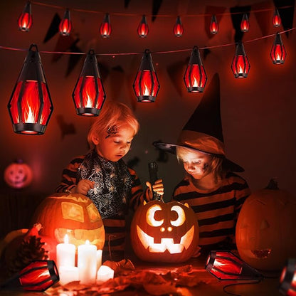iBaycon 42Ft 15 LED Solar Flame Halloween String Lights, Red | Ultra-Real Flickering Flame Lamp Outdoor Waterproof, Solar Patio String Lights for Garden Yard Lawn Halloween Decorations
