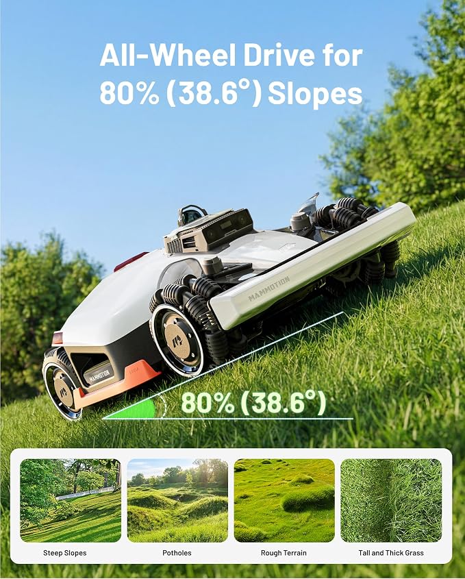 Mammotion LUBA 3 AWD 3000H Robot Lawn Mower with Garage (Ship Separately) | 360° LiDAR+NetRTK+AI Vision, Wire Free for 0.75 Acre, AWD for 80% Slopes, 30 Multi-Zone Management, Cutting Height 2.2"-4.0"