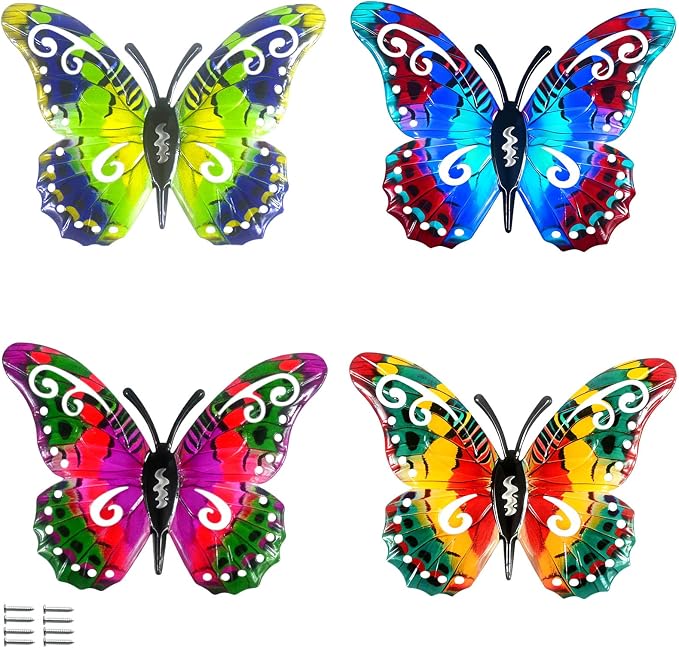 Metal Butterfly Wall Decor, Colorful Outdoor & Indoor Humming Butterflies yard wall art Decoration. Ideal for Patio, Fence, Garden, Living Room & Balcony Decor- Hanging Ornaments to Elevate Your Space
