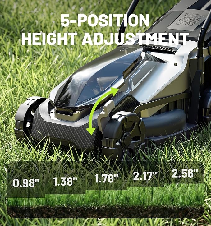 20V 14" Electric Lawn Mower, Cordless Lawn Mower with 8.0Ah Battery, Brushless Push Mower with 5-Position Height, 2-in-1 Mulching & Bagging, Lightweight Mower for Small Yards