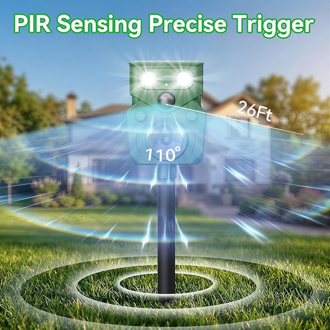 Solar Ultrasonic Animal Repellent Deer Repeller Repel Animals Outdoor Dog Repellent 2 Pack for Yard with Flashing Lights and 5 Working Modes for Garden Lawn Orchard