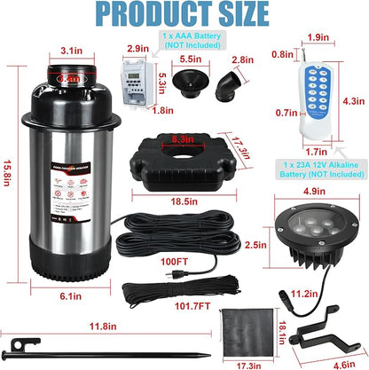 Goldlife Pond Fountain Aerator, F3 With 4 RGB Lights, 1HP 750W 110V Stainless Steel Floating Fountain With 100FT Power Cord Black Octagon Aerating Fountain Pump for Small Large Pond Lake
