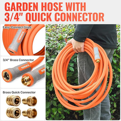 YAMATIC 100 ft Garden Hose 5/8 in, Ergonomic Swivel Fittings, Burst 600 PSI | Heavy Duty Water Hose with 2 Set Brass Quick Connects, Flexible and Lightweight Hose for All Weather Lawn Yard Gardening