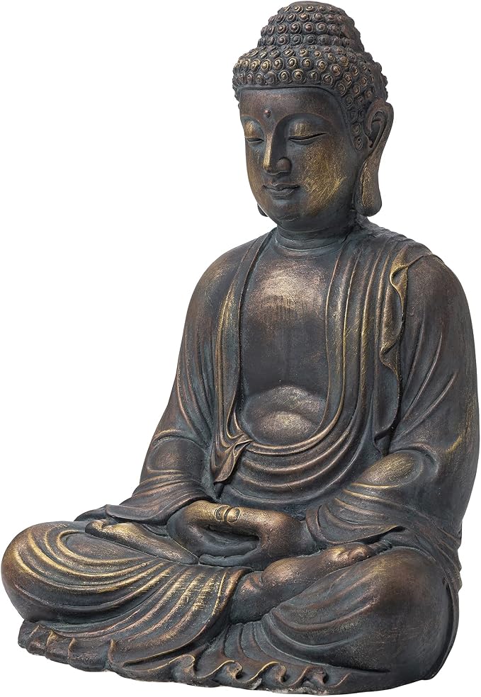 Glitzhome 22.75-inch Zen Meditation Buddha Garden Statue, Bronze Large Indoor and Outdoor Sculpture, Hand-Finished MGO & Fiberglass Decor for Home Patio Yard