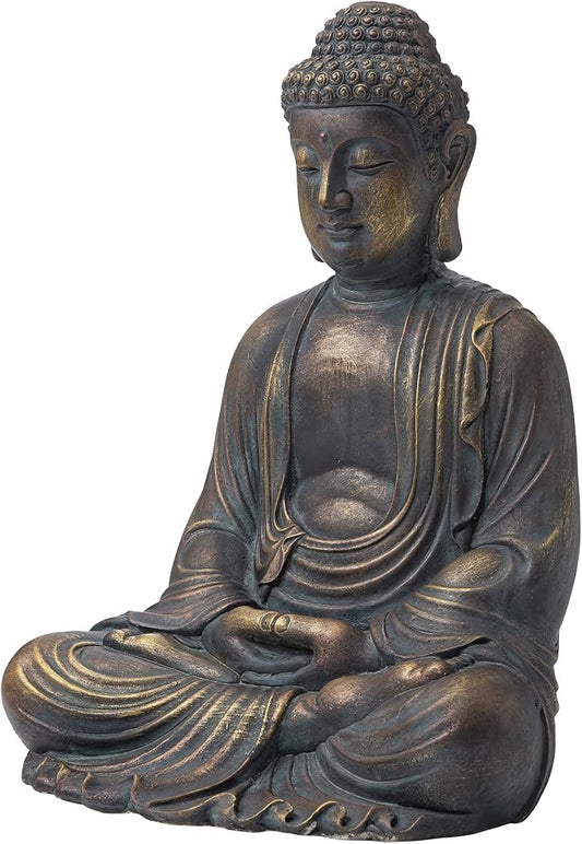 Glitzhome 22.75-inch Zen Meditation Buddha Garden Statue, Bronze Large Indoor and Outdoor Sculpture, Hand-Finished MGO & Fiberglass Decor for Home Patio Yard