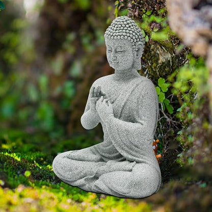 VIKKSAER 2Pcs Sandstone Buddha Statue Decorations for Asian Garden Underwater Landscaping Home Zen Decor, Small Meditating Sandstone Buddha Statues, Gifts for Friends, Family as Home Decorations