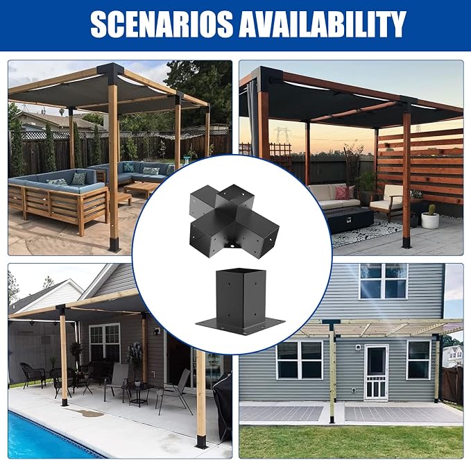Woodworks Pergola Brackets - Modular Modern Outdoor Pergola Hardware Kit - DIY Elevated Wood Stand - Includes 2 Bracket Shoulders & 2 Boots for 4x4 (Actual: 3.5x3.5 Inch) Lumber