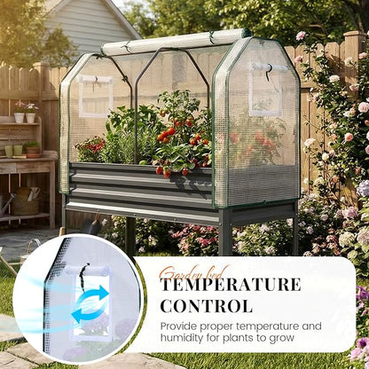 KING BIRD Large Raised Garden Bed with Cover Galvanized Elevated Planter Box with Legs 48×24×56 in for Backyard, Patio, Balcony, 700lb Capacity, Dark Grey