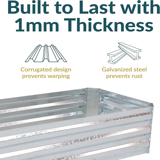 Sunnydaze Galvanized Raised Garden Bed Kit - 4x2x1 ft Outdoor Raised Garden Bed - Metal Planter Box for Vegetables, Flowers, Herbs - Silver - 4' x 2' Rectangle