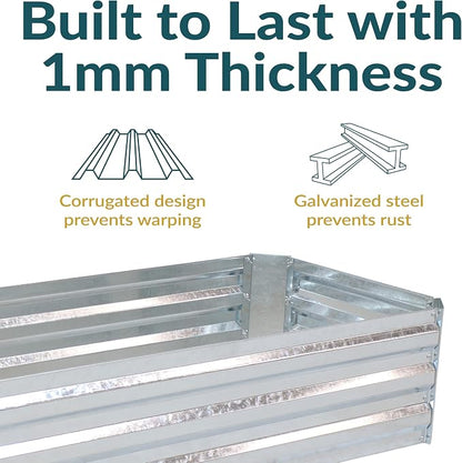 Sunnydaze Galvanized Raised Garden Bed Kit - 4x2x1 ft Outdoor Raised Garden Bed - Metal Planter Box for Vegetables, Flowers, Herbs - Silver - 4' x 2' Rectangle