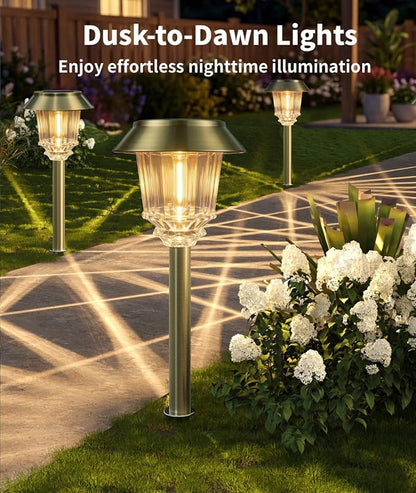 XMCOSY+ 4 Pack Solar Outdoor Lights, 40LM Dimmable Bright Garden Lights Solar Powered, Outdoor Solar Lights for Yard Landscape Lighting Driveway Walkway Path