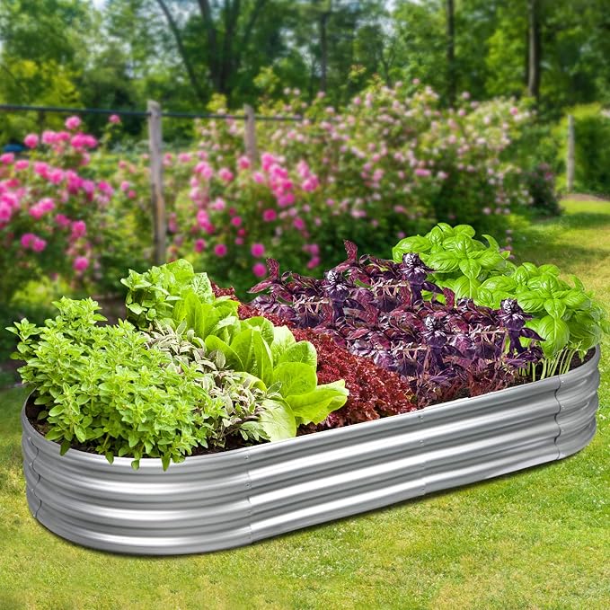 GADI Metal Raised Garden Bed 7×3ft Galvanized Planter Box for Vegetables, Flowers, Herbs, and Succulents, 2 Sets