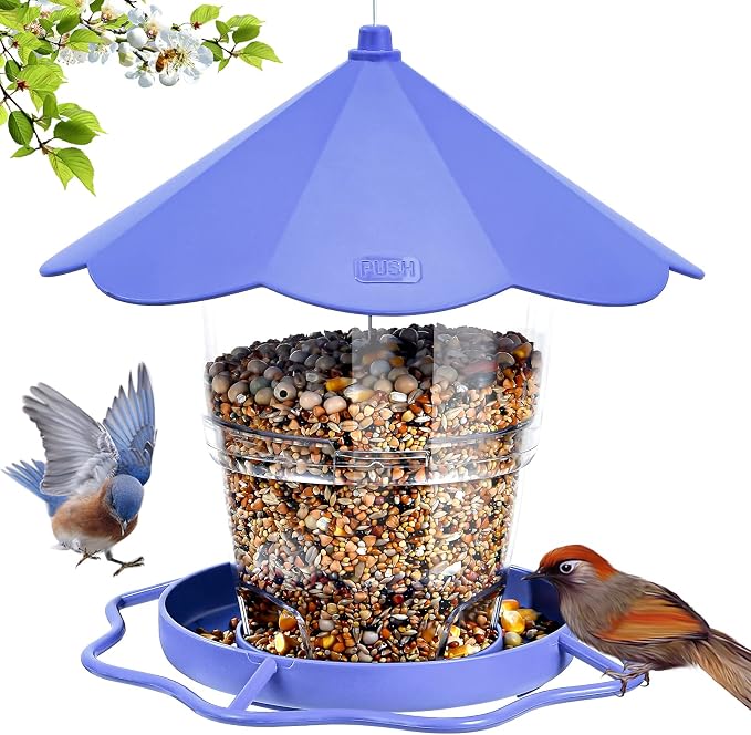 Hanizi Wild Bird Feeders for Outside, Hanging Bird Feeder Squirrel Proof, Outdoor Birds Feeders Wild Bird Seed, Garden Yard Decoration (Purple)