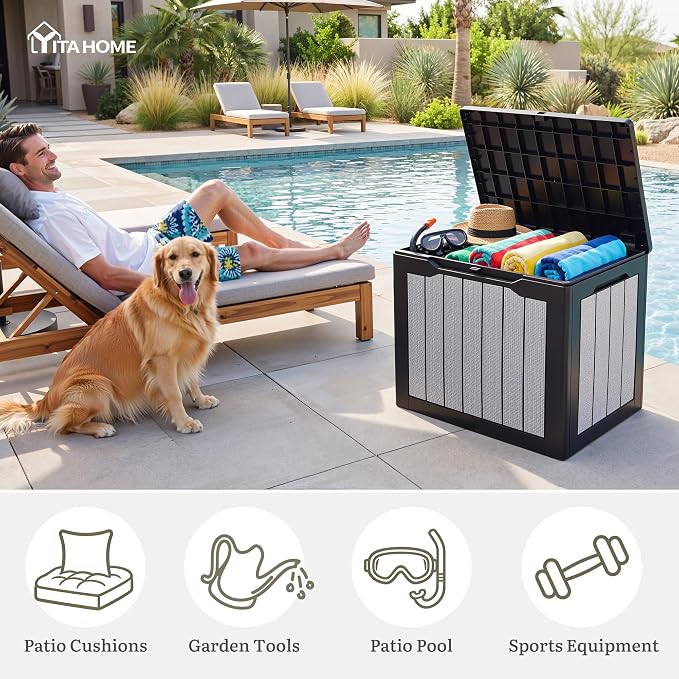 YITAHOME 30 Gallon Deck Box | 2-Pack Waterproof Resin Outdoor Storage Box with Lock, Doubles as Bench Seating for Patio Furniture Cushions,Garden Tools &