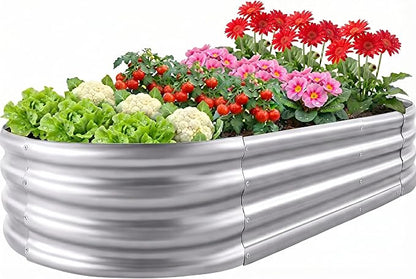 Sponvatt Raised Garden Bed - Outdoor Galvanized Raised Garden Bed Planter Boxes, Large Oval Metal for Gardening Planter Box Kit,Suitable for Vegetables,Herbs, and Flowers Silver (4x2x1Ft)