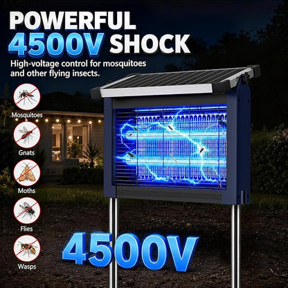 Zechuan Solar Bug Zapper Outdoor, Cordless Rechargeable Mosquito Killer | IP66 Waterproof Fly Zapper, 4500V Grid, Auto/Manual Mode, Cordless with Projection Light, Cord & Chain for Patio Camping RV