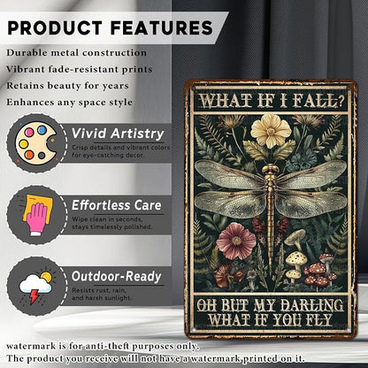 Dragonfly Wall Decor Vintage Tin Sign Steampunk Decor Hippie Gypsy Fairy Metal Poster Art for Home Bedroom Living Room Bathroom Farmhouse Outdoor Garden Yard Patio 12 * 8inch