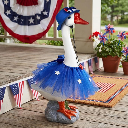 Large Porch Goose with Independence Day Outfits Decor - 20" Lifelike Porch Goose Statue Set,Indoor or Outdoor Decorative Figurine for Garden,Patio,Lawn,Entryway Accent,4th of july,Gifts for Women