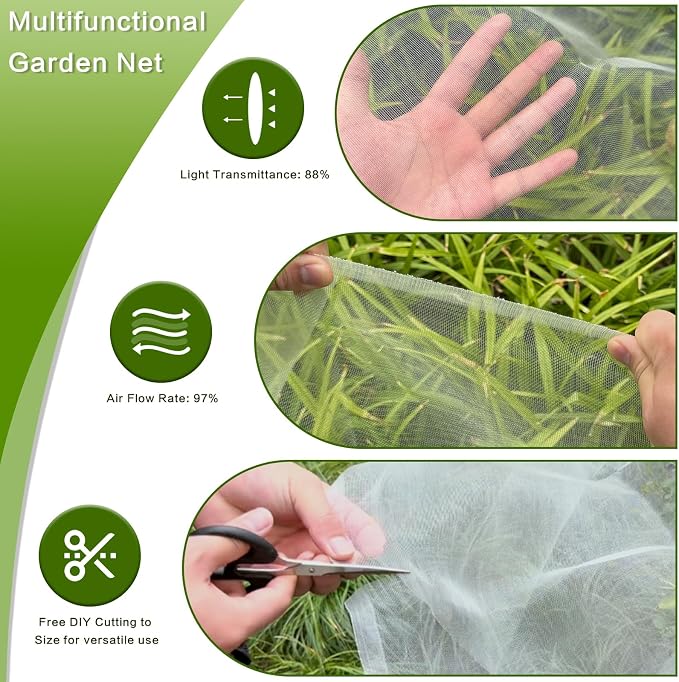 Garden Netting & Plant Netting, 4'x20' Fine Mesh Plant Protection Barrier, Garden Net Covers for Raised Beds, Mesh Fencing & Tree Net Bags, Protect Vegetables, Fruits, Plants & Flowers