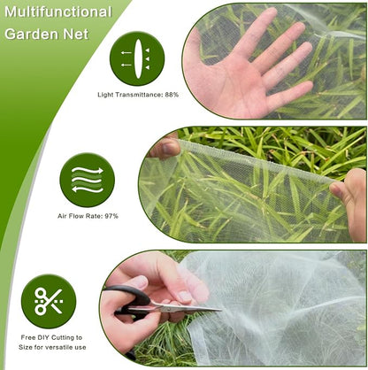 Garden Netting & Plant Netting, 4'x10' Fine Mesh Plant Protection Barrier, Garden Net Covers for Raised Beds, Mesh Fencing & Tree Net Bags, Protect Vegetables, Fruits, Plants & Flowers