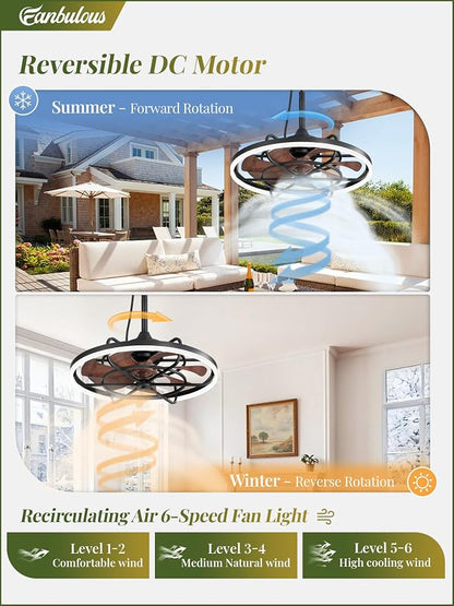 Fanbulous Outdoor Ceiling Fans with Light for Patios, 24" Weatherproof Plug in Ceiling Fan, Gazebo Fan Remote&APP Control, 3CCT Dimmable, Caged Ceiling Fan with Hanging Hook for Porch, Pergola, Canopy
